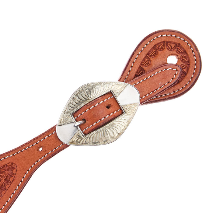Tomahawk Silver Buckle Shaped Tooled Spur Strap