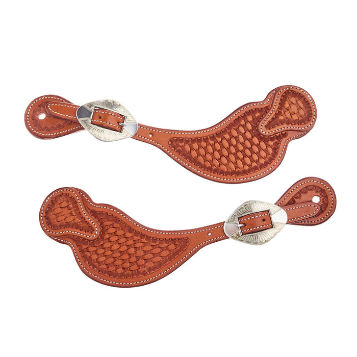 Tomahawk Silver Buckle Shaped Tooled Spur Strap