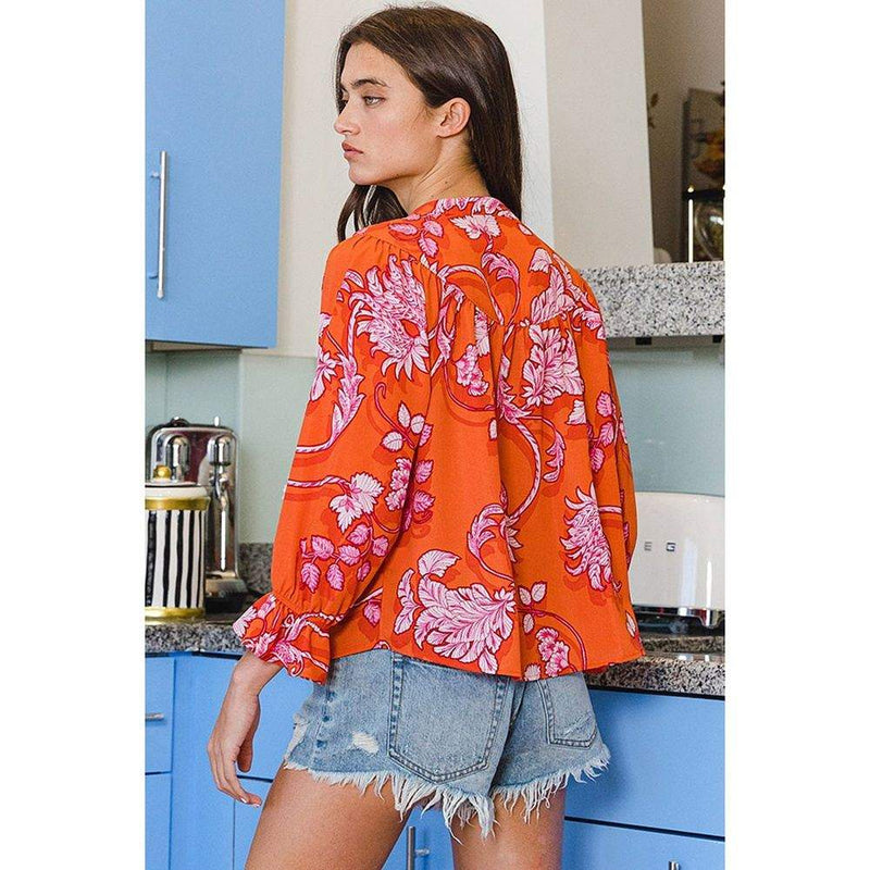 Bucketlist Women's Orange and Red Floral Crepe Blouse