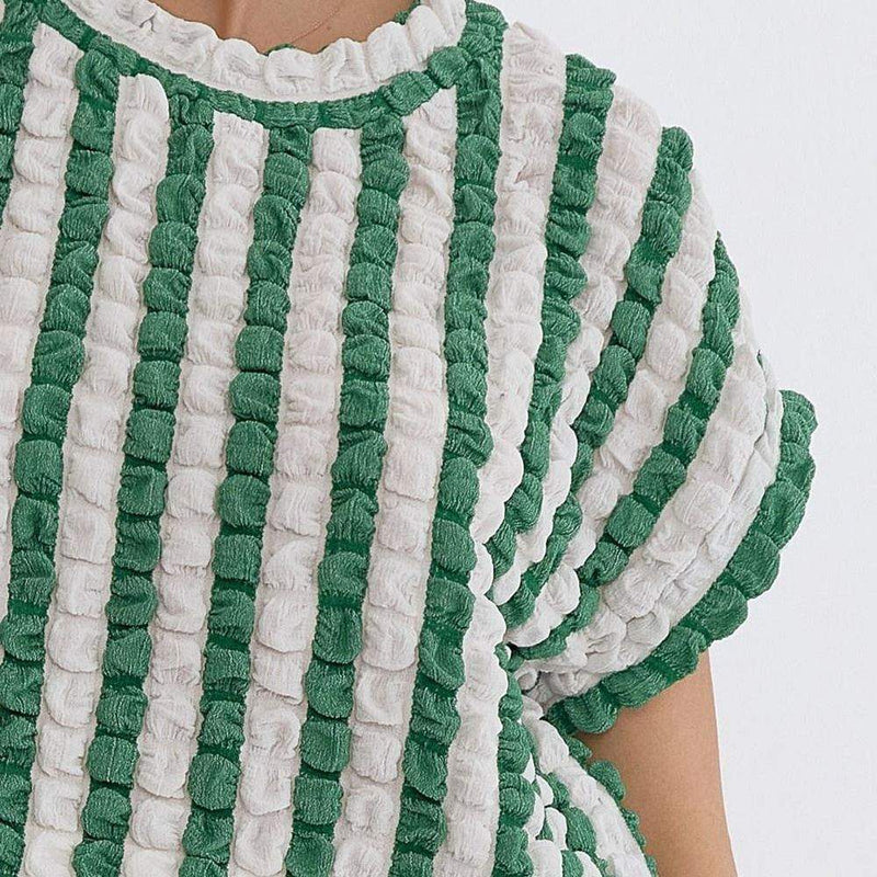 Entro Women's Green Textured Stripe Top