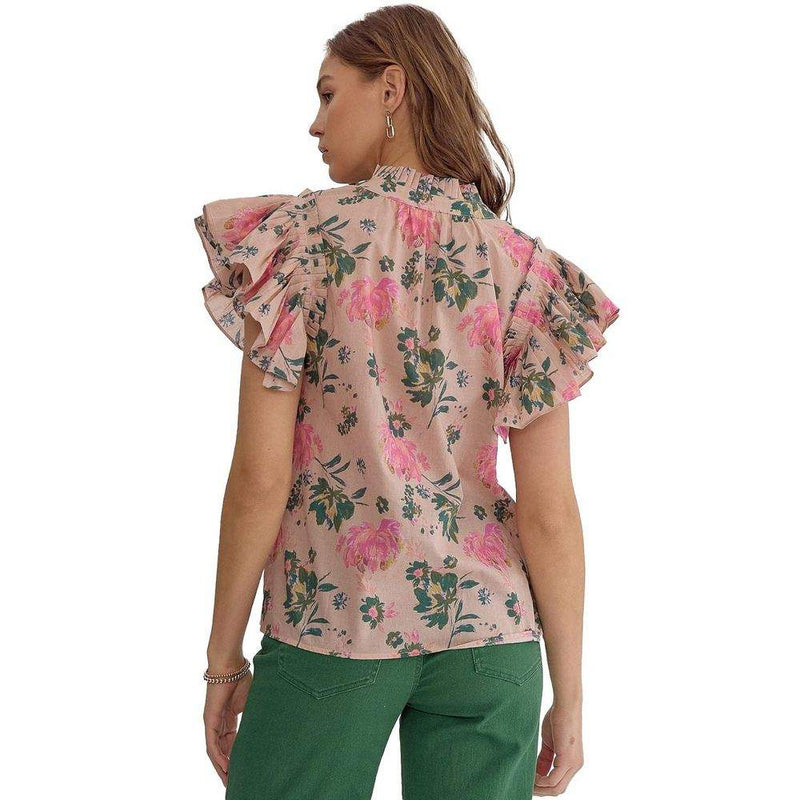 Entro Women's Peach Floral Sleeveless Top
