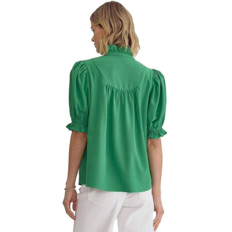 Entro Women's Green Puff Sleeve Top