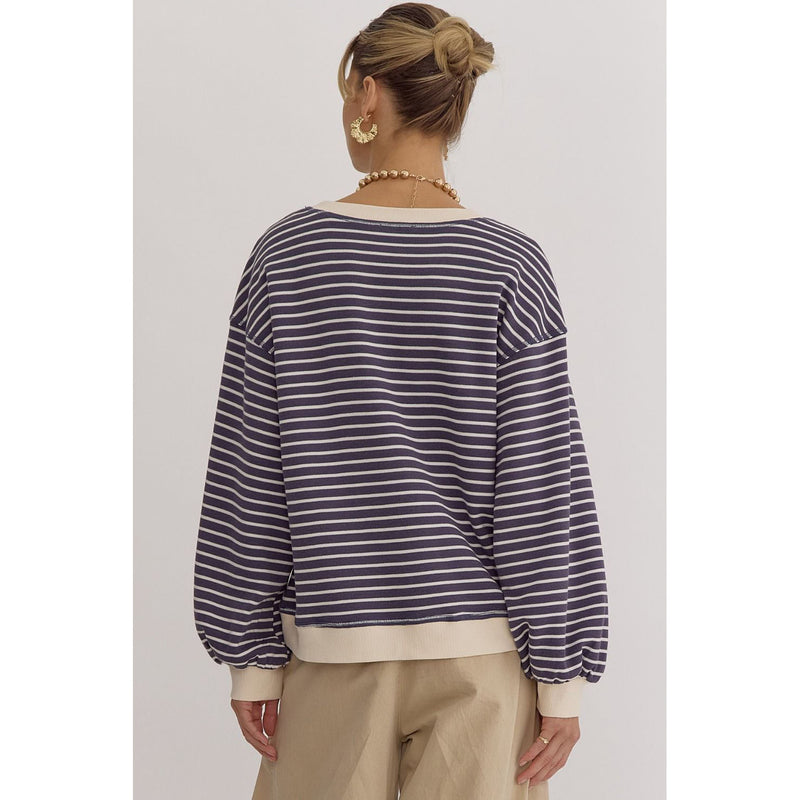 Entro Women's Slate Blue Striped Top