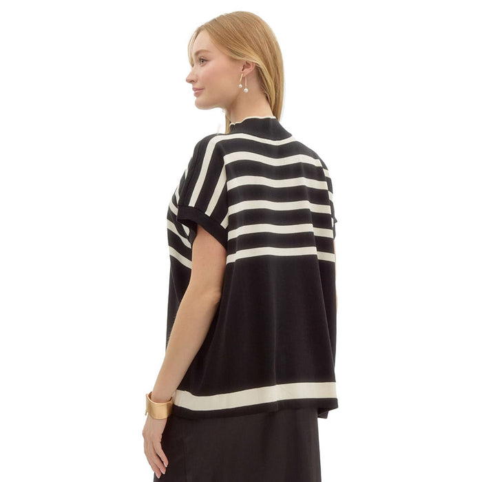 Entro Womens Black Stripe Oversized Sweater