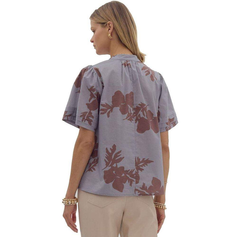Entro Women's Slate Floral Print Top
