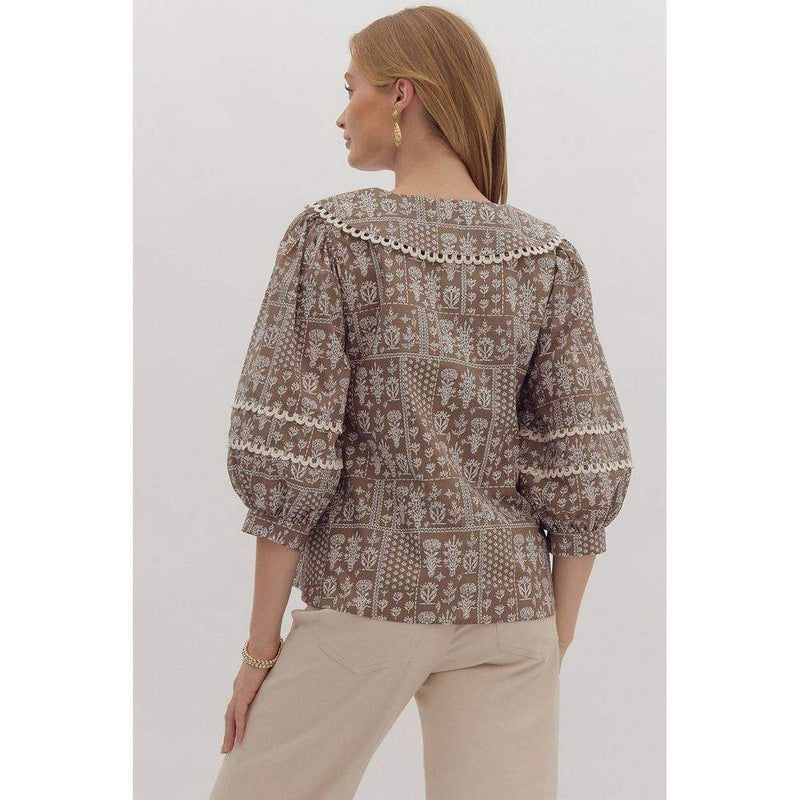 Entro Women's Mocha Floral Print Blouse