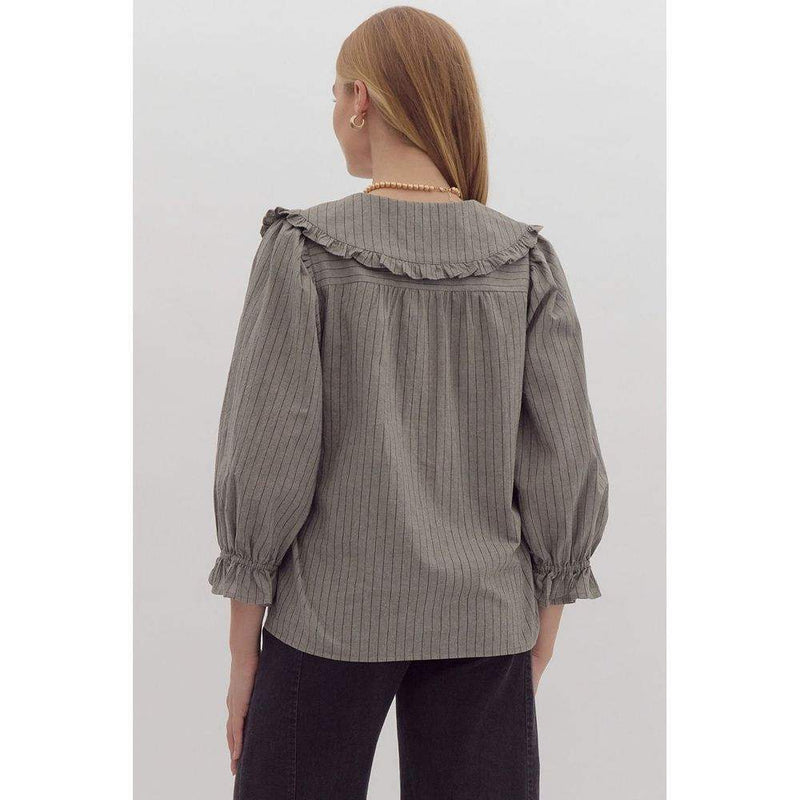 Entro Women's Olive Ruffle Sleeve Edge Top