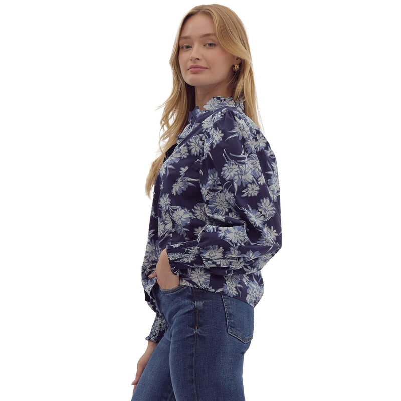 Entro Womens Navy Print Top