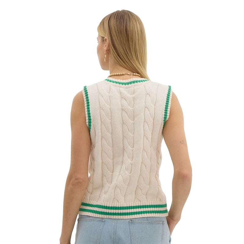 Entro Women's Ecru Cable Knit Sweater Vest