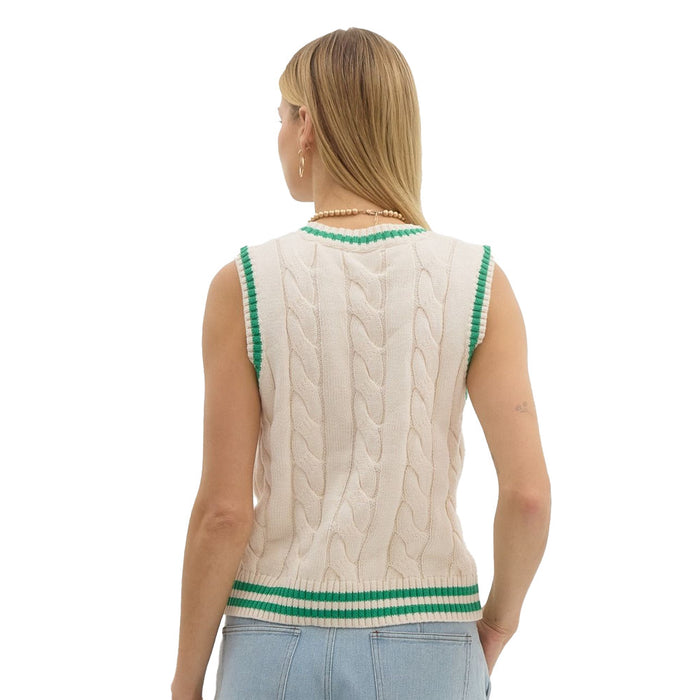 Entro Women's Ecru Cable Knit Sweater Vest