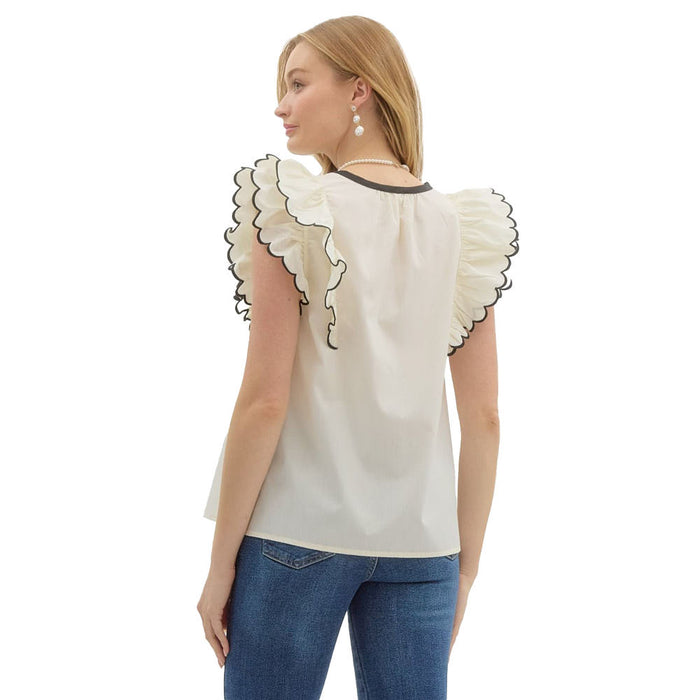 Entro Womens Cream Tie Front Top