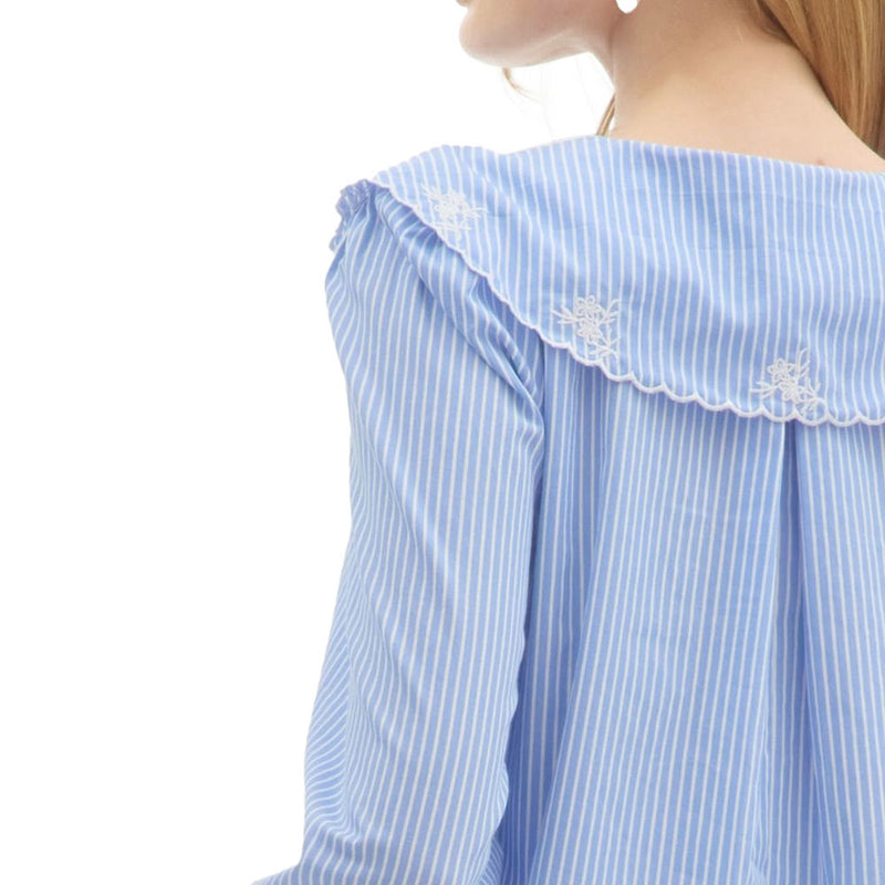 Entro Women's Blue Stripe Embroidered Collar Top