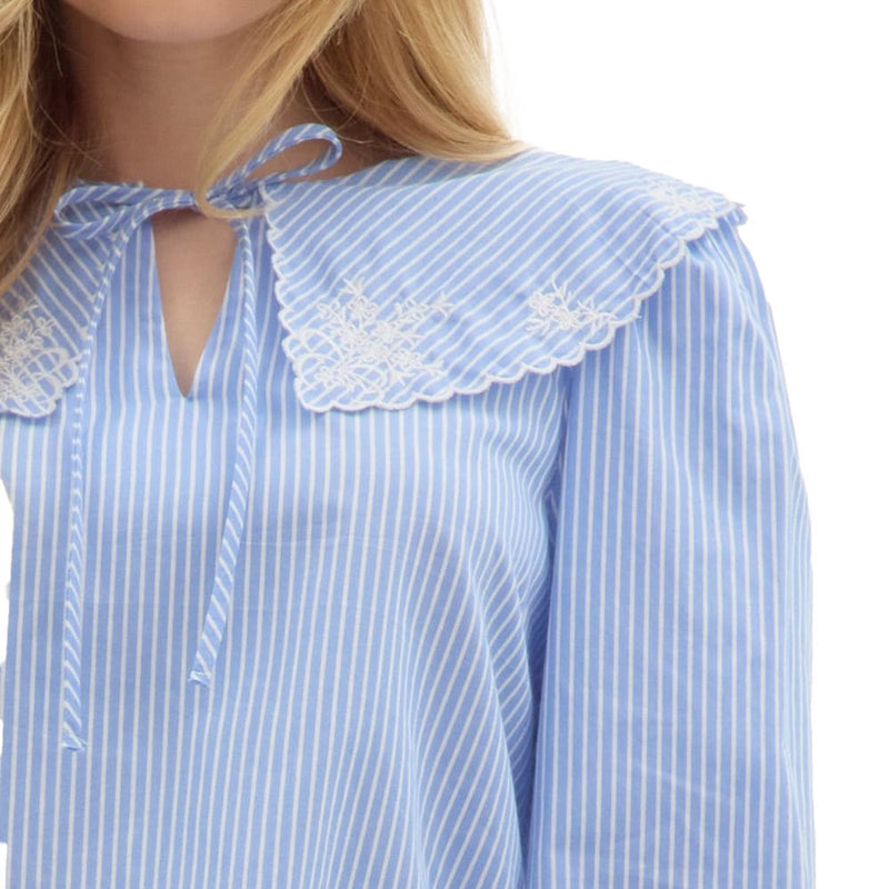 Entro Women's Blue Stripe Embroidered Collar Top