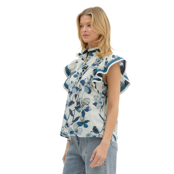 Entro Women's Navy Floral Print Top