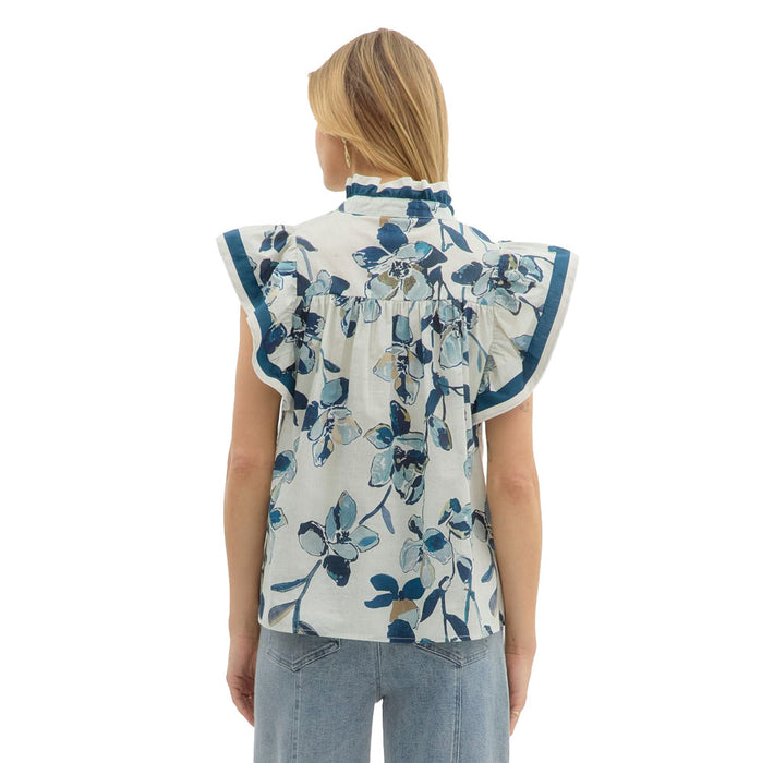 Entro Women's Navy Floral Print Top