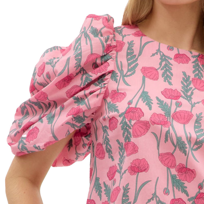 Entro Women's Pink Floral Drape Short Sleeve Top