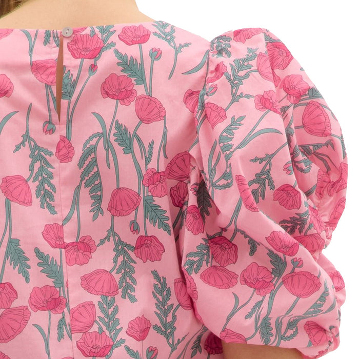 Entro Women's Pink Floral Drape Short Sleeve Top