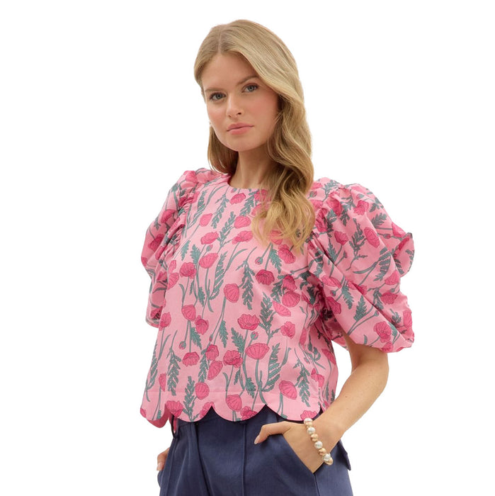 Entro Women's Pink Floral Drape Short Sleeve Top