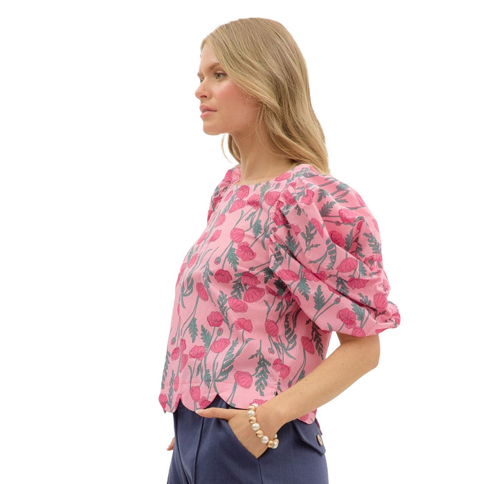 Entro Women's Pink Floral Drape Short Sleeve Top