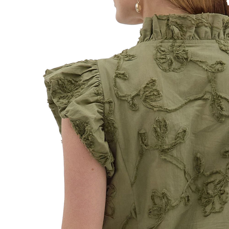 Entro Women's Olive Ruffle Sleeve Top
