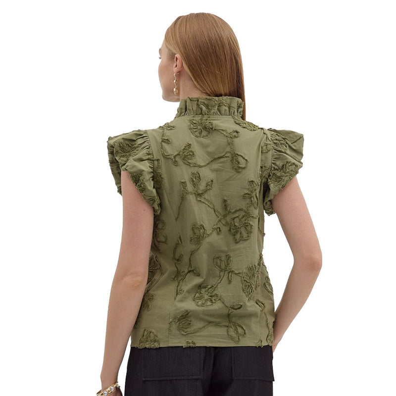 Entro Women's Olive Ruffle Sleeve Top