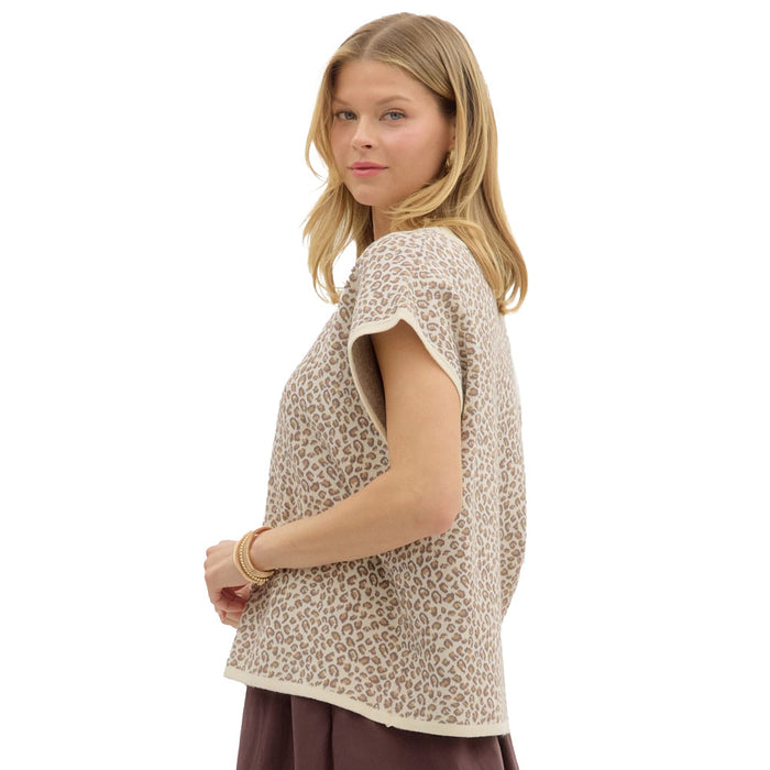 Entro Women's Ecru Leopard Print Top