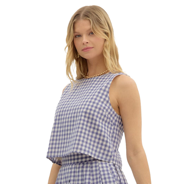 Entro Women's Chambray Gingham Sleeveless Top