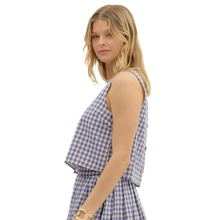 Entro Women's Chambray Gingham Sleeveless Top