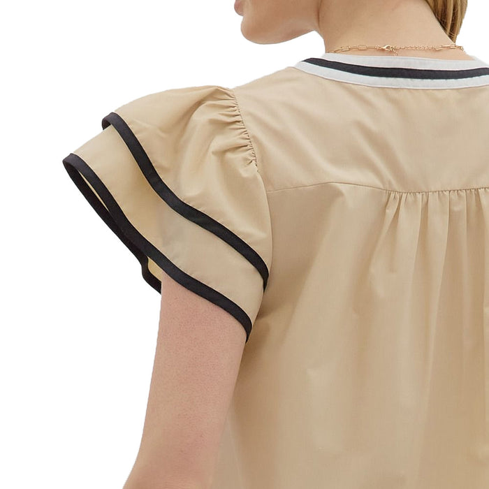 Entro Women's Taupe with Black Detail Top