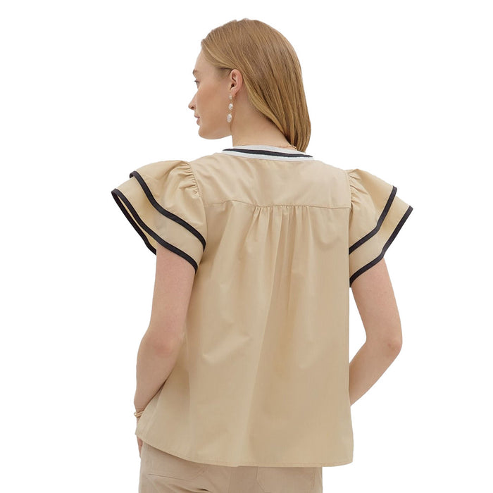 Entro Women's Taupe with Black Detail Top
