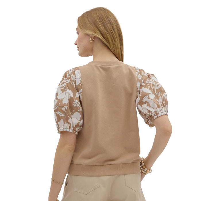 Entro Women's Camel Floral Sleeve Top