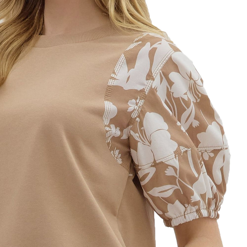 Entro Women's Camel Floral Sleeve Top