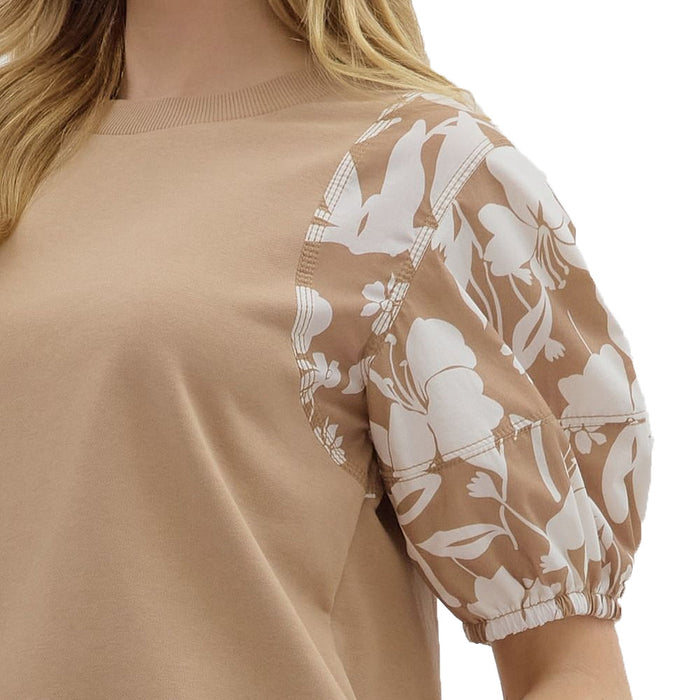 Entro Women's Camel Floral Sleeve Top