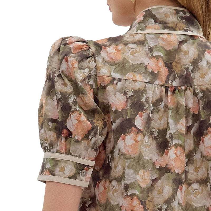 Entro Women's Olive Print Short Sleeve Top