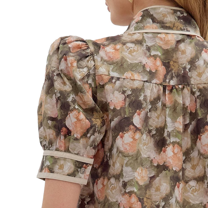 Entro Women's Olive Print Short Sleeve Top