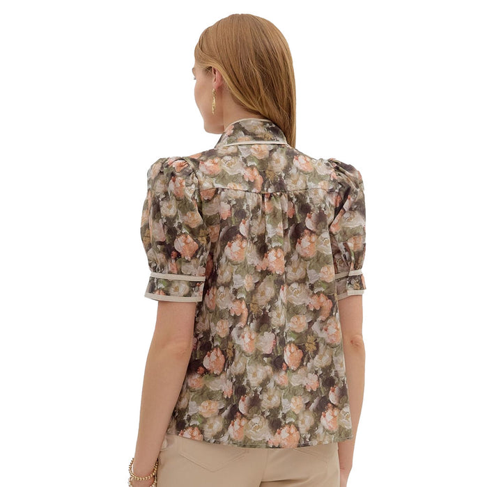 Entro Women's Olive Print Short Sleeve Top