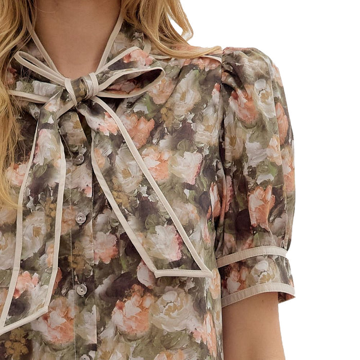 Entro Women's Olive Print Short Sleeve Top