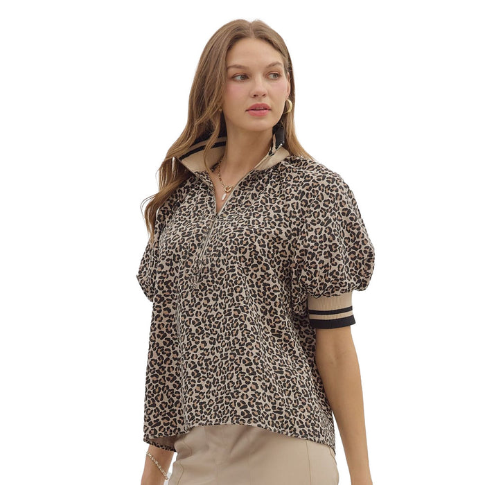 Entro Women's Taupe Puff Sleeve Top