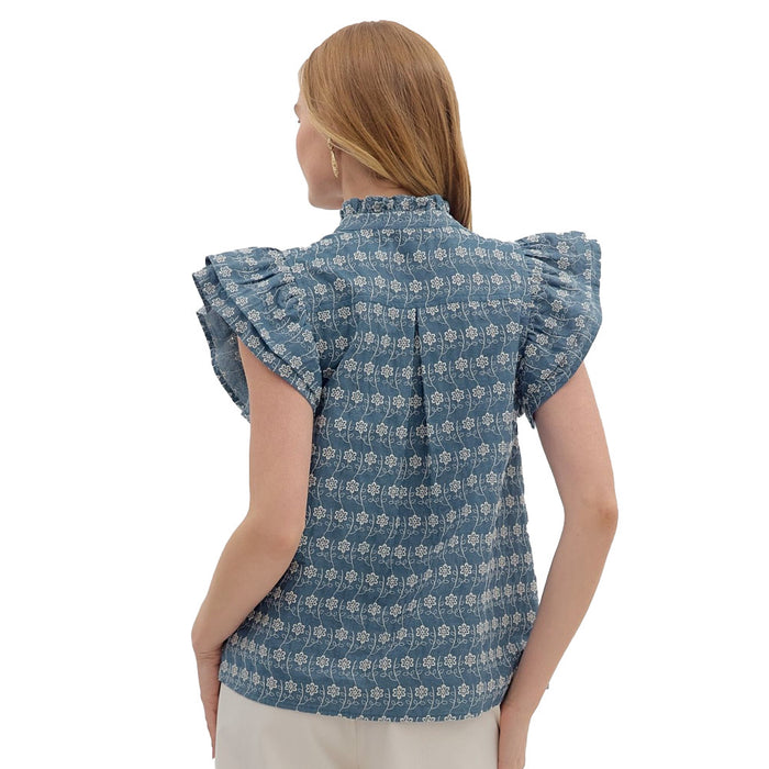 Entro Women's Denim Ruffle Sleeve Top