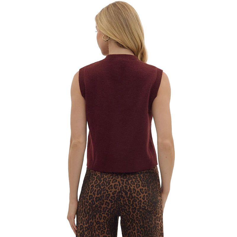 Entro Women's Wine Sweater Vest with Pockets