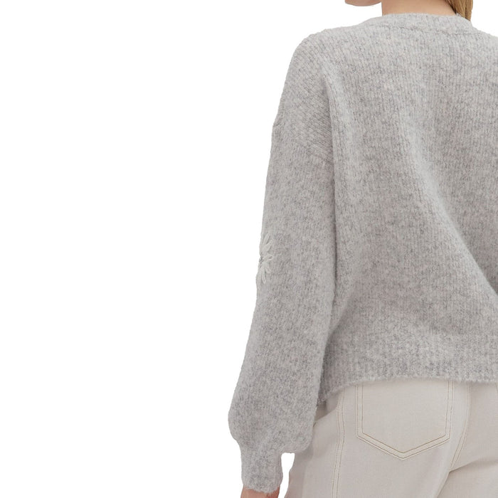 Entro Women's Silver Daisy Applique Sweater