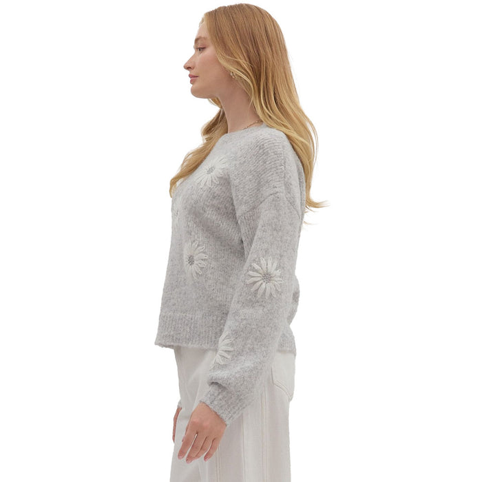 Entro Women's Silver Daisy Applique Sweater