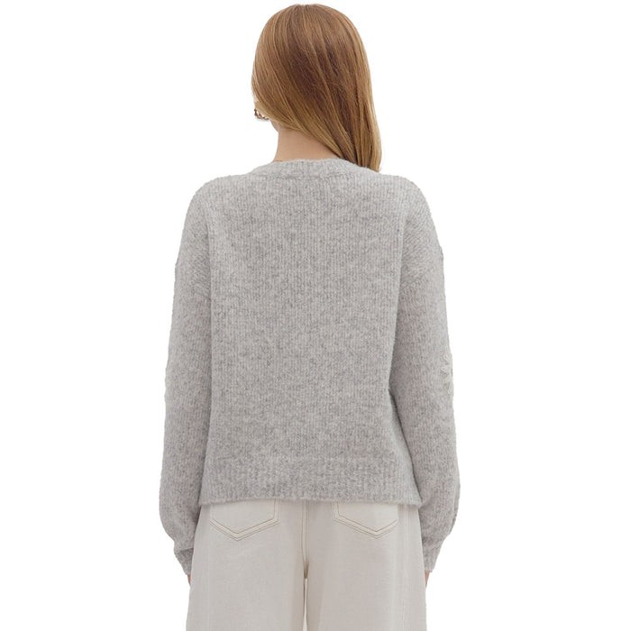 Entro Women's Silver Daisy Applique Sweater