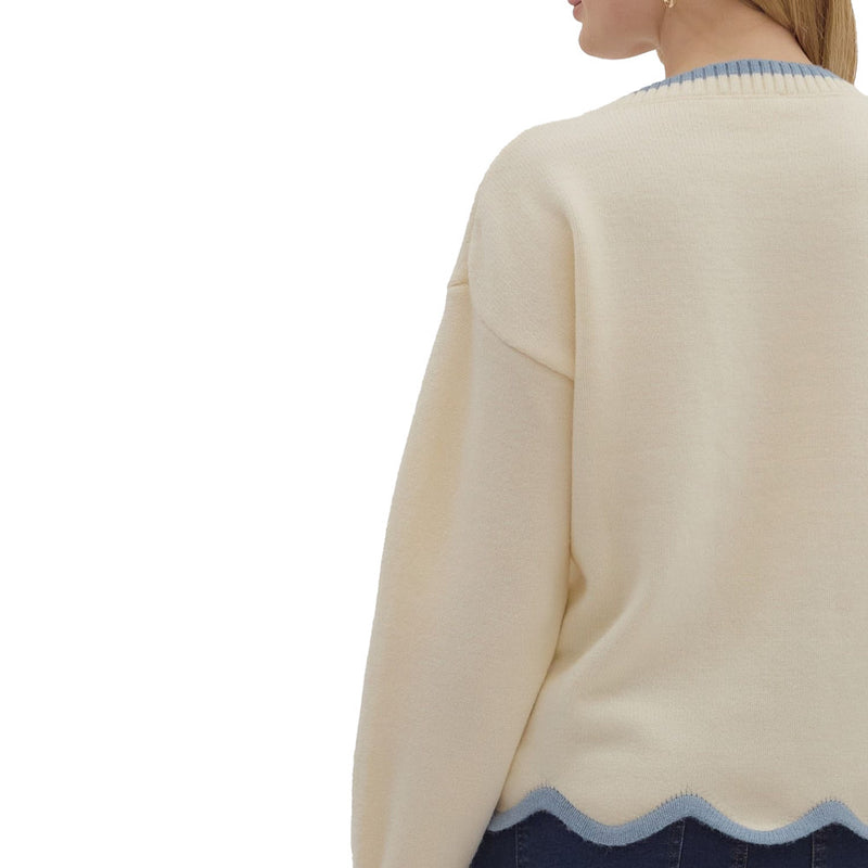 Entro Women's Ivory with Contrast Trim Sweater