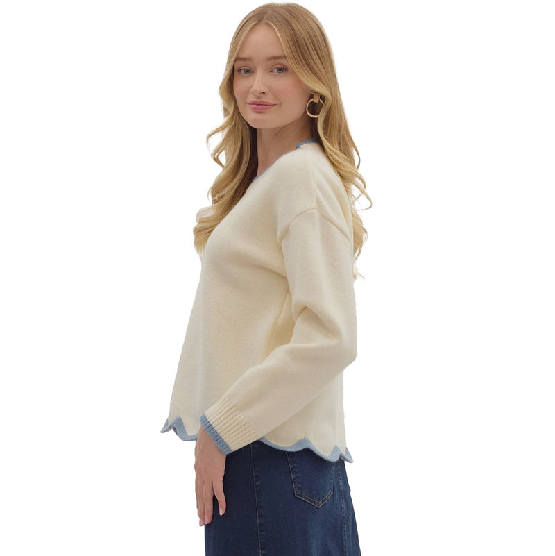 Entro Women's Ivory with Contrast Trim Sweater