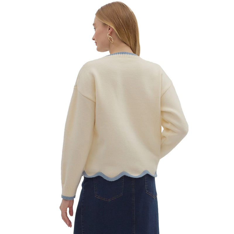 Entro Women's Ivory with Contrast Trim Sweater
