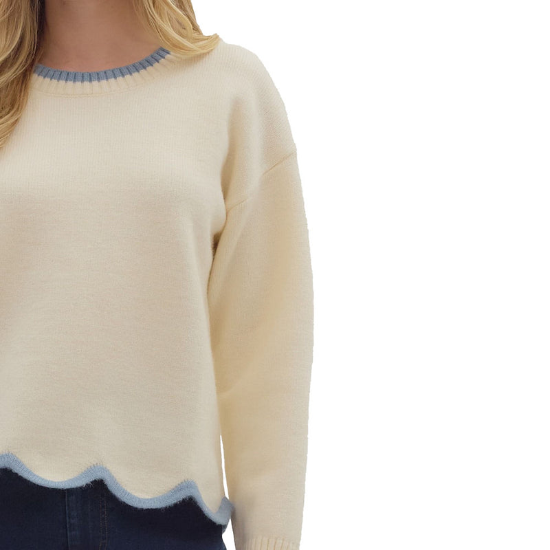 Entro Women's Ivory with Contrast Trim Sweater