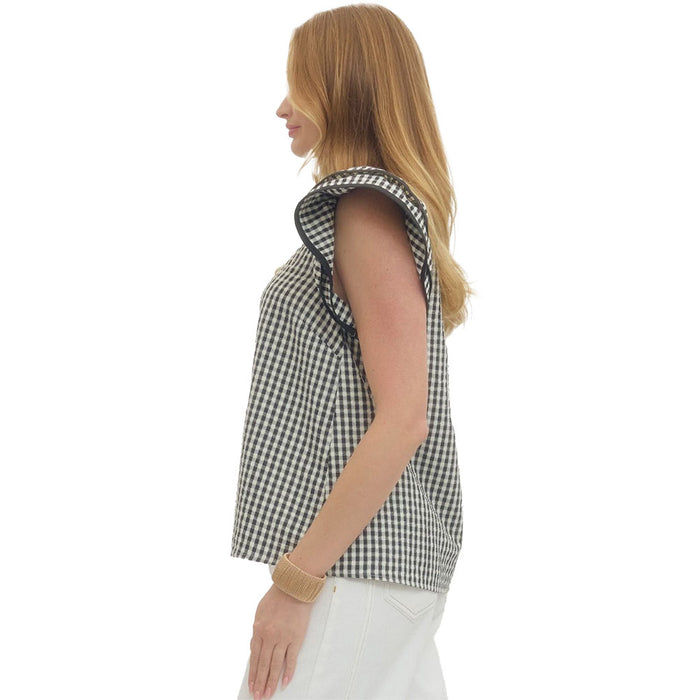 Entro Women's Black Gingham Flutter Sleeve Top
