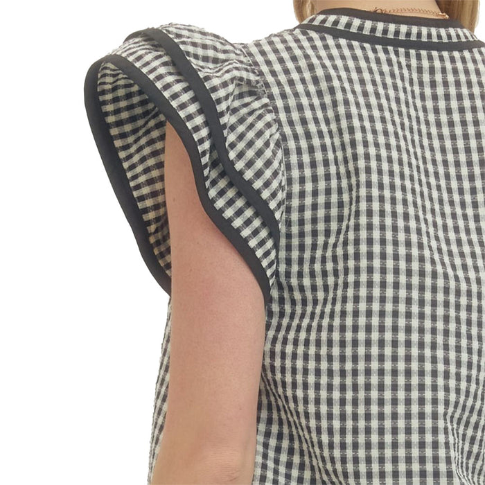 Entro Women's Black Gingham Flutter Sleeve Top