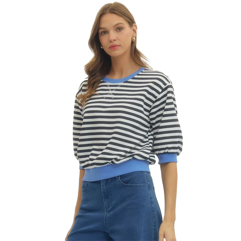 Entro Women's Black Stripe Cuff Sleeve Top